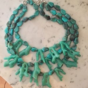 Turquoise coral multi strand necklace
